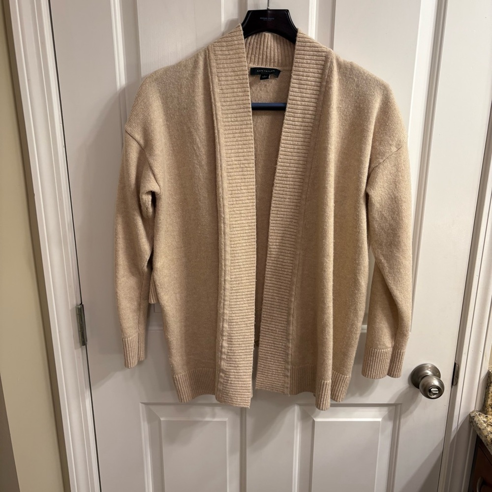 Ann Taylor Cream Wool Blend Wrap Back Cardigan L